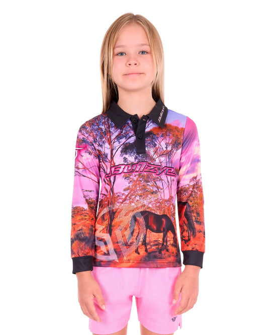 Bullzye Girls Grazing Horse Long Sleeve Tee