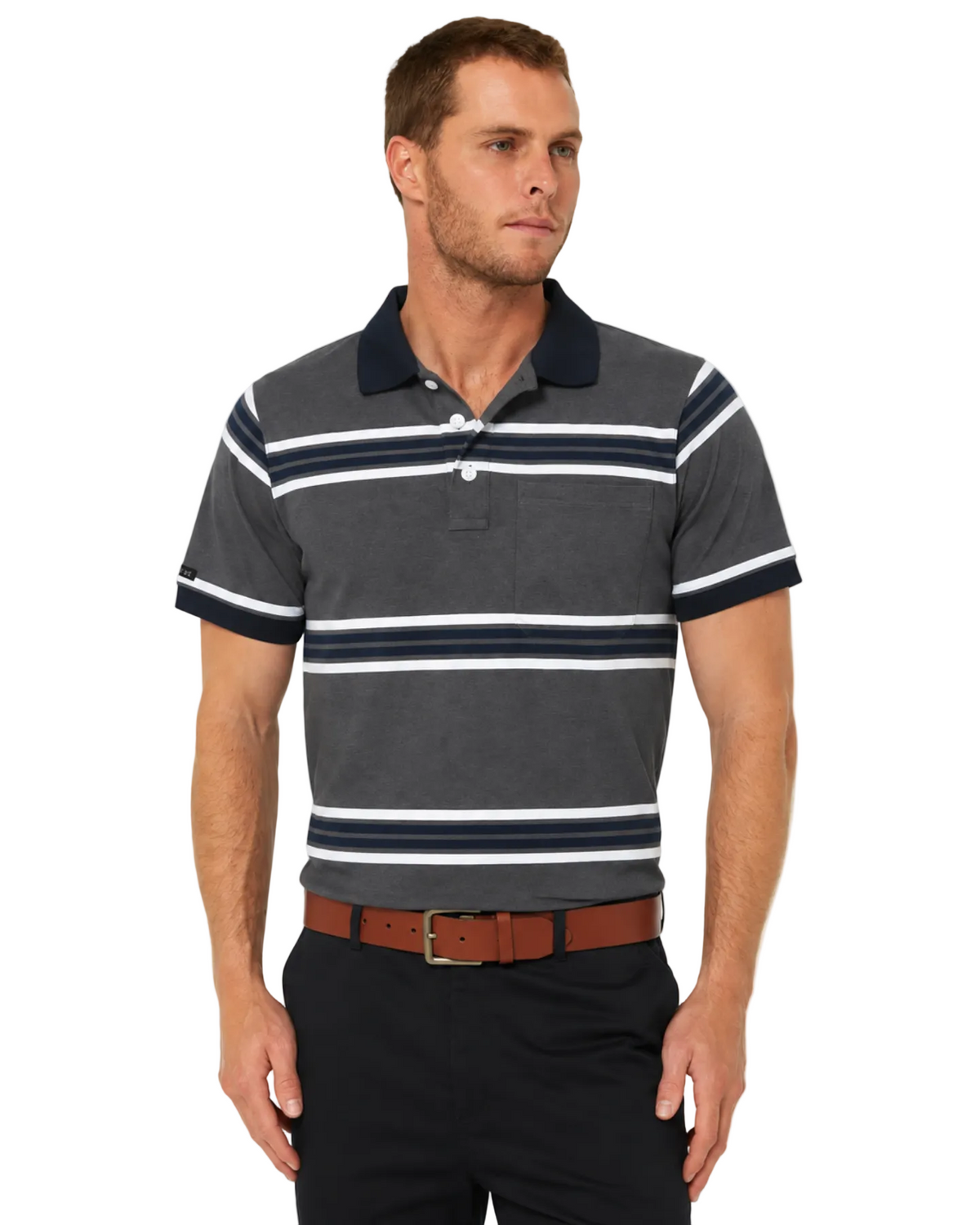Pilbara Mens Yarn Dyed Striped Pocket Polo