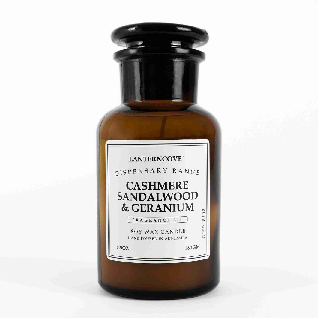 Lanterncove Dispensary 6.5 oz Soy Wax Candle Cashmere Sandalwood and Geranium