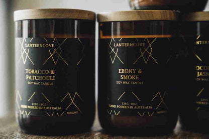 Lanterncove Amberesque 8 oz Soy Wax Candle Ebony and Smoke