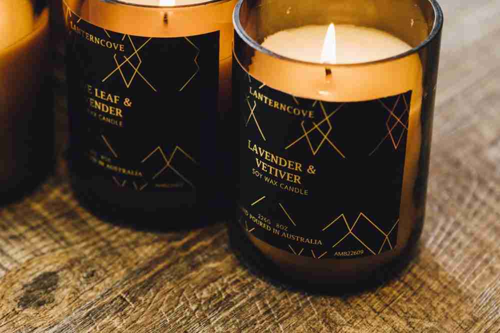 Lanterncove Amberesque 8 oz Soy Wax Candle Olive leaf and Lavender
