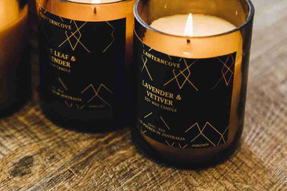 Lanterncove Amberesque 8 oz Soy Wax Candle Olive leaf and Lavender