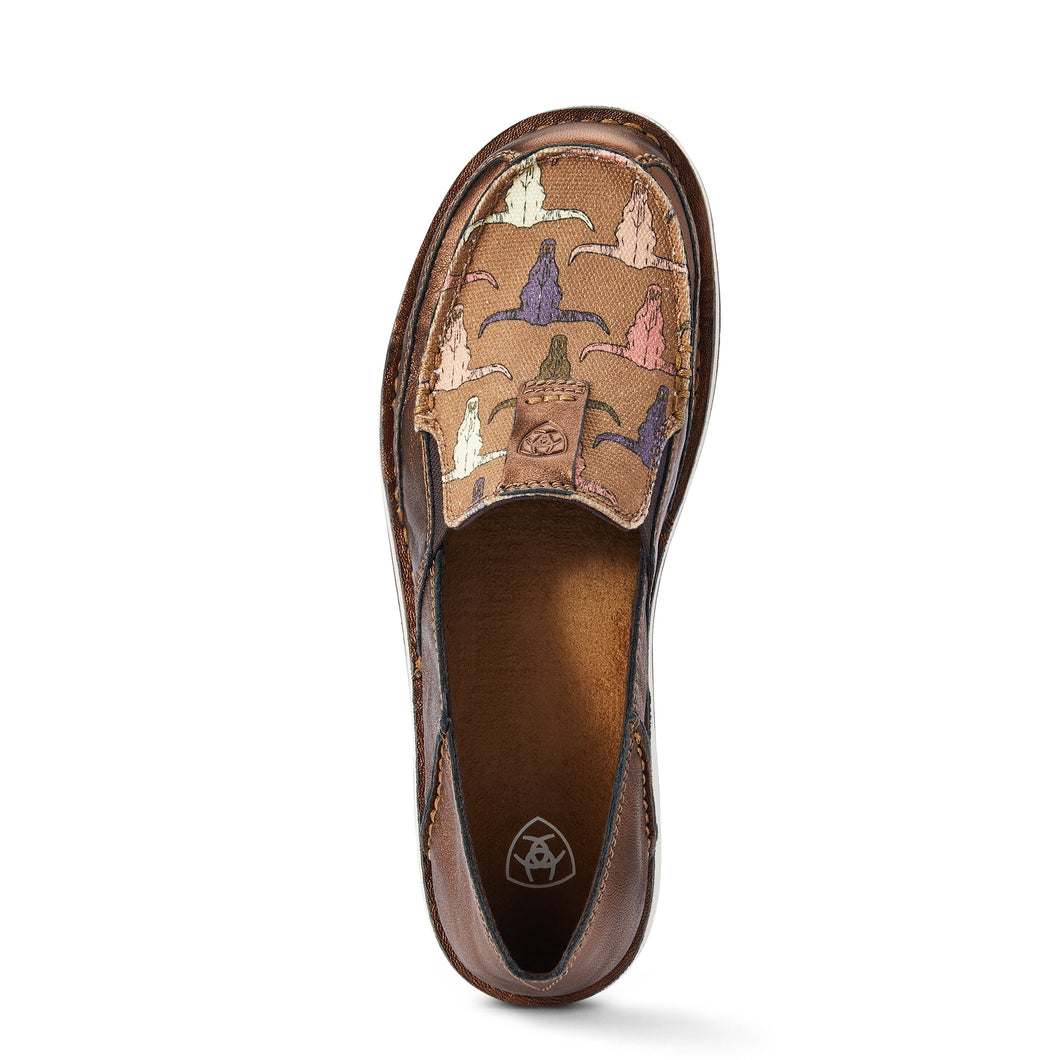 ARIAT WOMENS CRUISER METALLIC BRONZE/PINK STEERHEAD PRINT