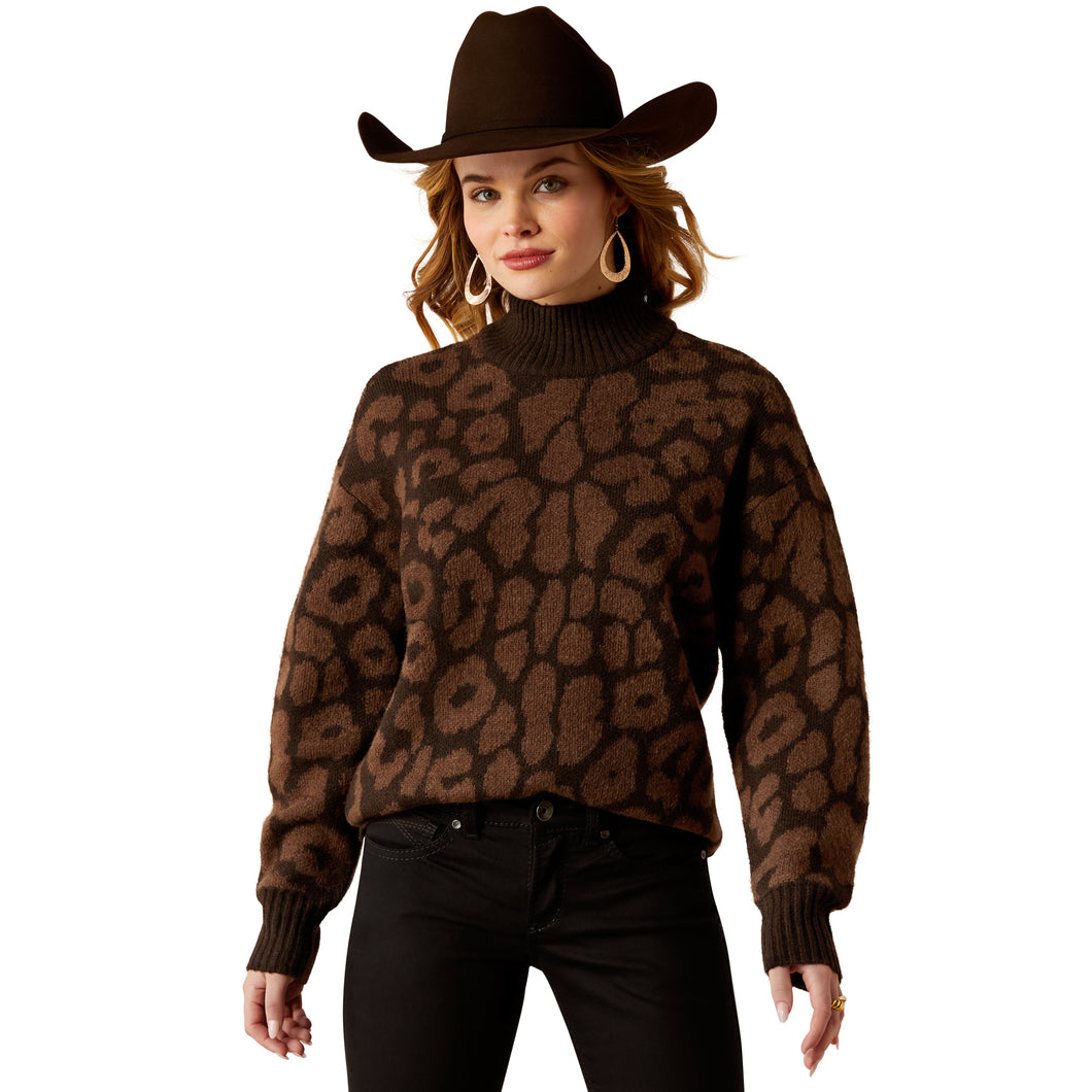 Ariat Womens Moda Turtleneck Sweater Mole Leopard