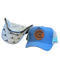 Load image into Gallery viewer, MRC Trucker Caps Blue/Grey Leather Patch