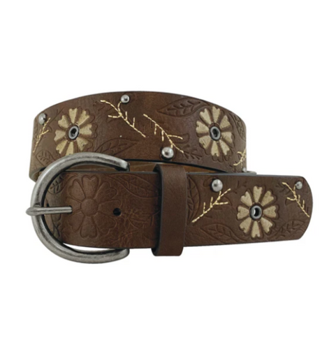 Roper Womens Belt 1 1/2 Inch Leather Floral Embossed and Embroidery