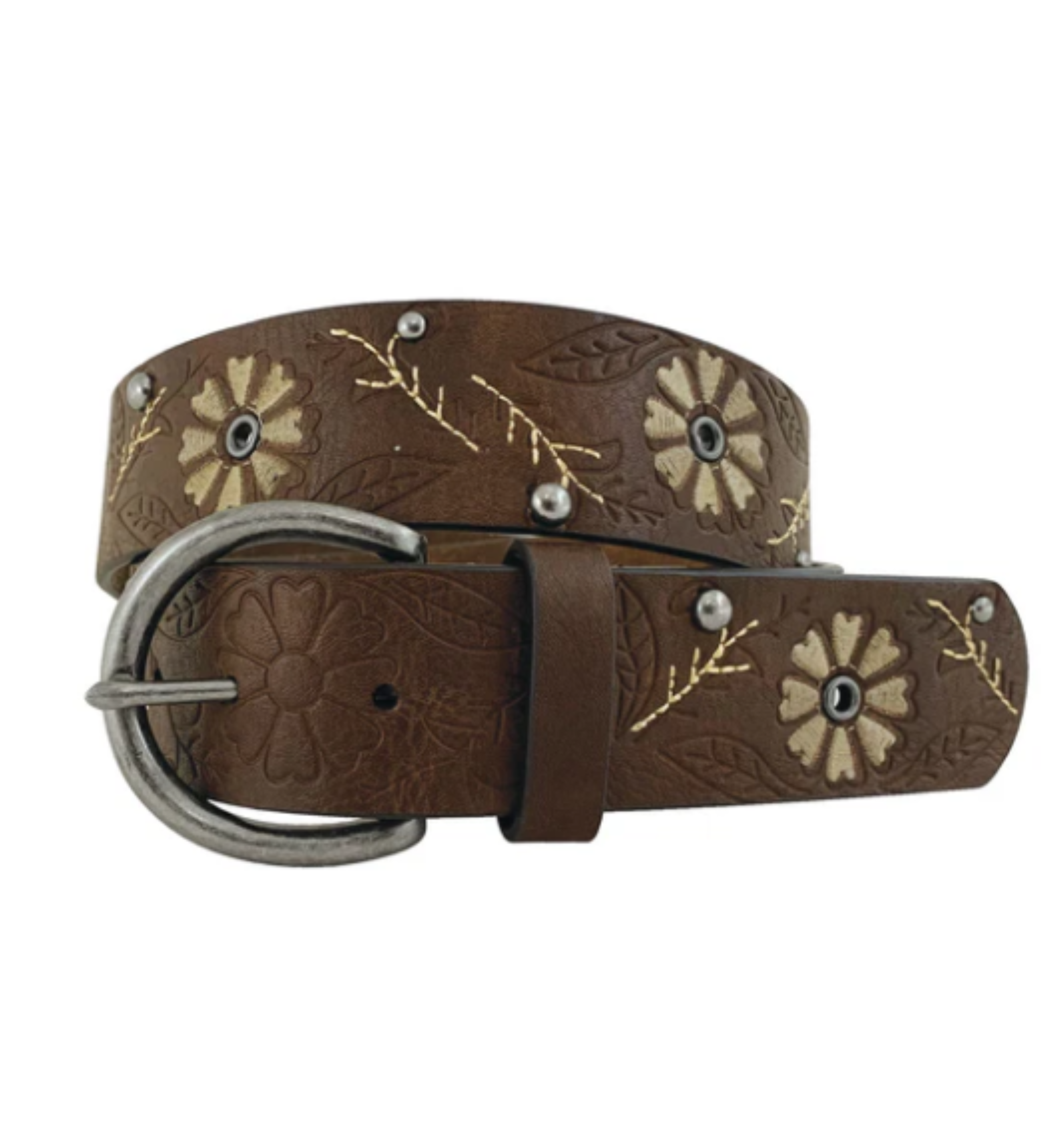 NEW ROPER women\'s genuine leather belt with basketweave ends floral embossed str FLORAL EMBOSSED 1 3/4 main image 3