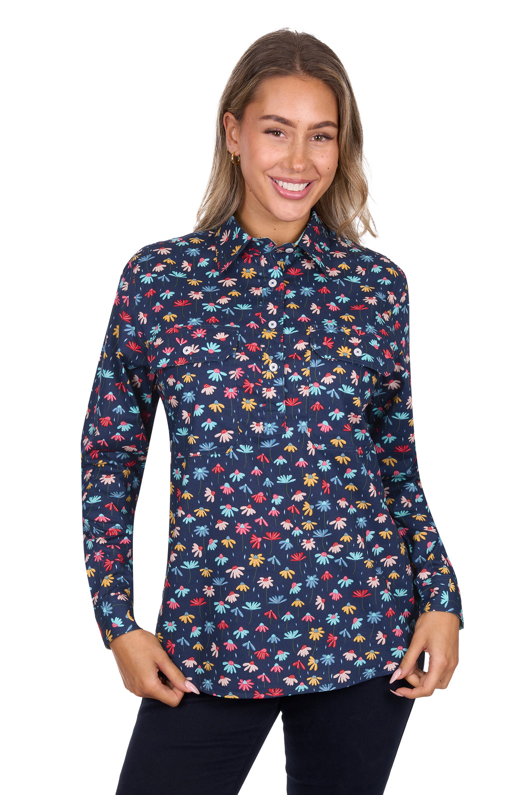 Hard Slog Womens Tori 1/2 Placket Long Sleeve Shirt