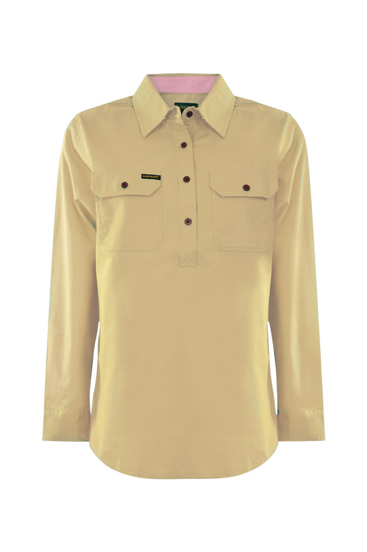 Hard Slog Womens Half Placket Light Cotton Coloured Long Sleeve Work Shirt