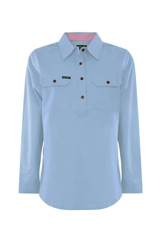 Hard Slog Womens Half Placket Light Cotton Coloured Long Sleeve Work Shirt