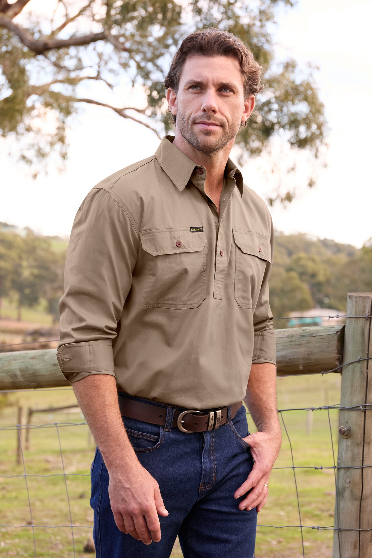 Hard Slog Mens Half Placket Light Cotton Country Work Shirt