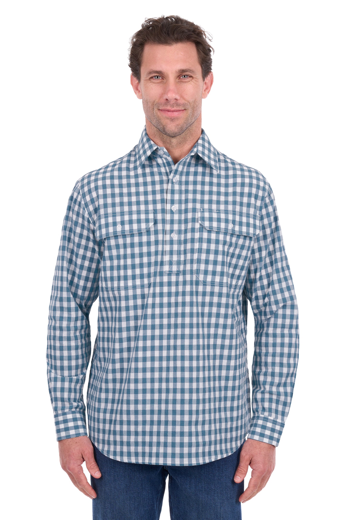 Hard Slog Mens River Half Placket Long Sleeve Shirt