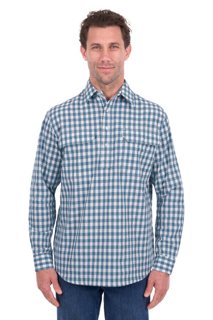 Hard Slog Mens River Half Placket Long Sleeve Shirt
