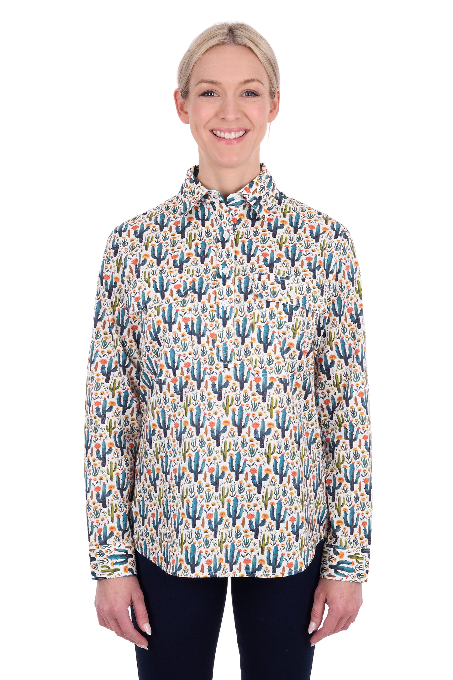 Hard Slog Womens Alba Half Placket Long Sleeve Shirt