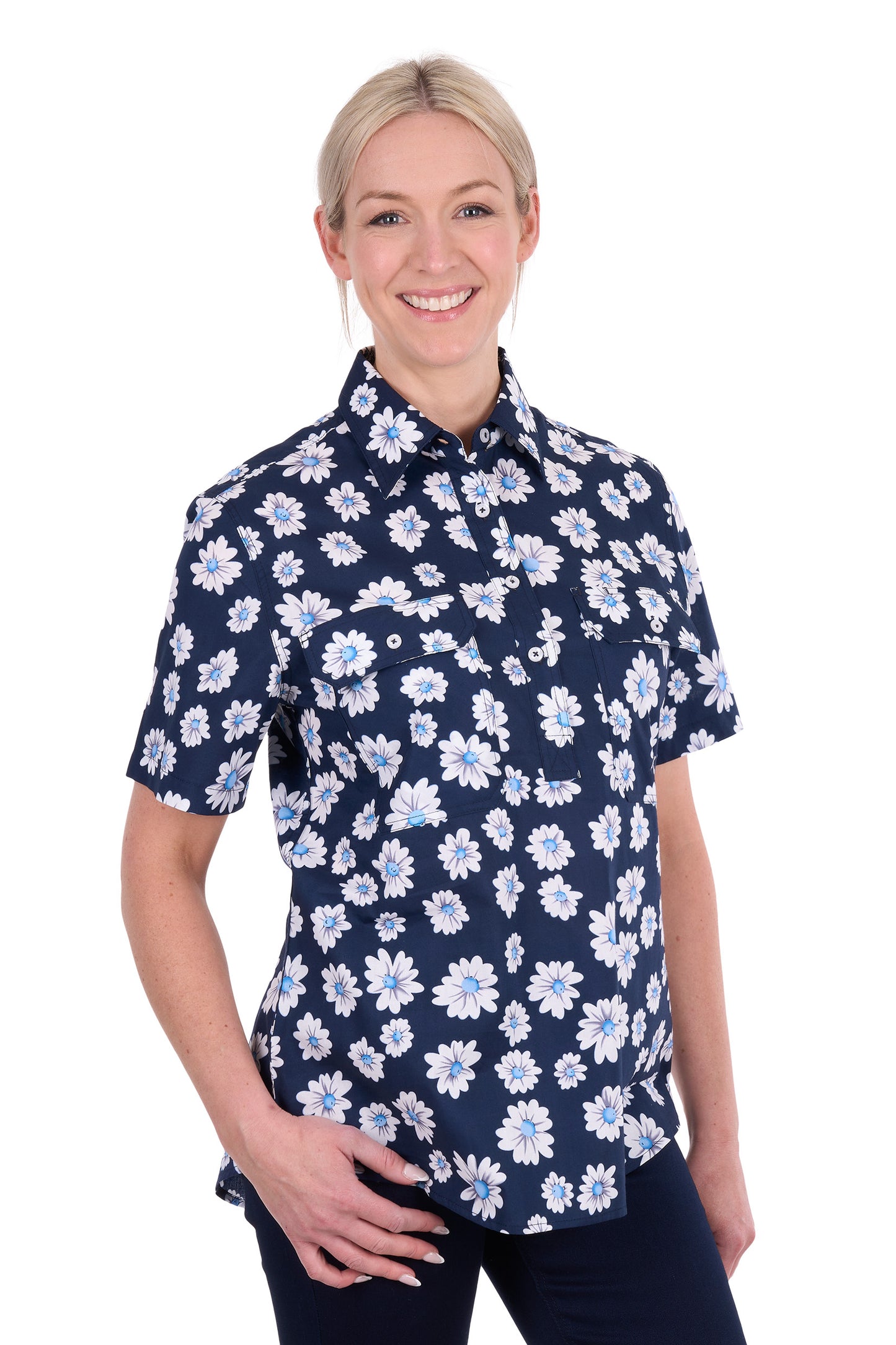Hard Slog Womens Cass Half Placket Short Sleeve Shirt