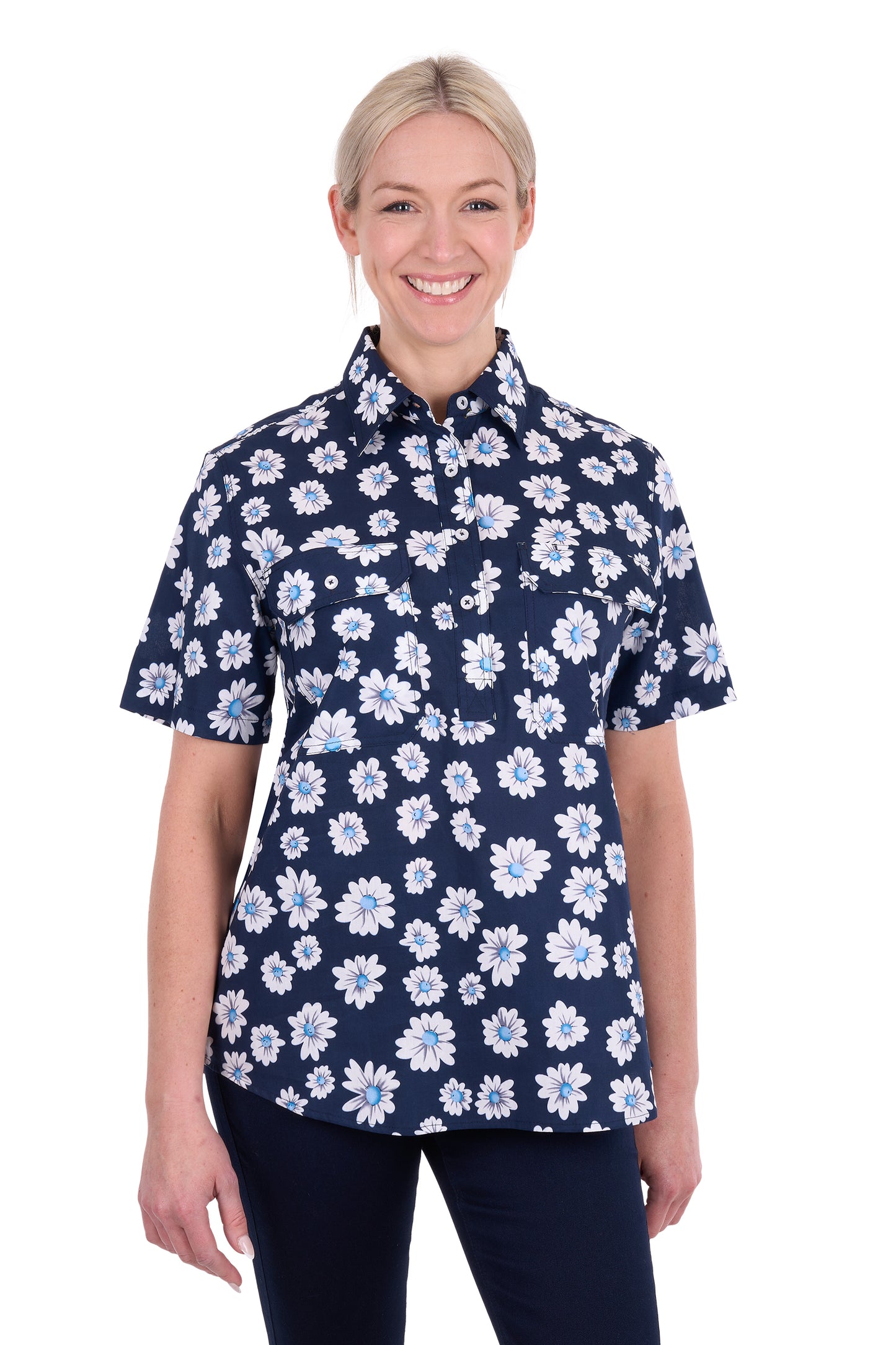 Hard Slog Womens Cass Half Placket Short Sleeve Shirt