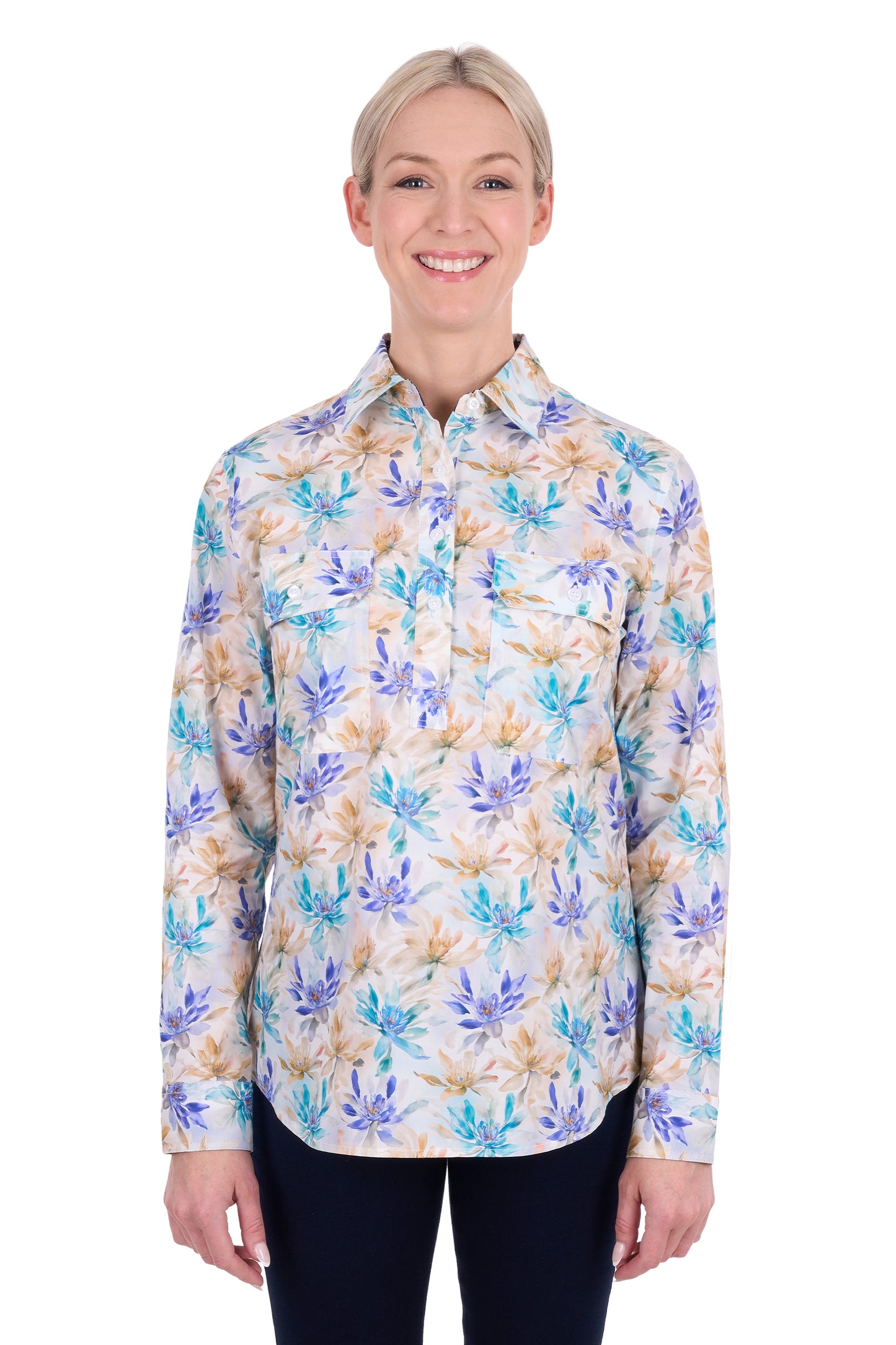 Hard Slog Womens Meadow Half Placket Long Sleeve Shirt