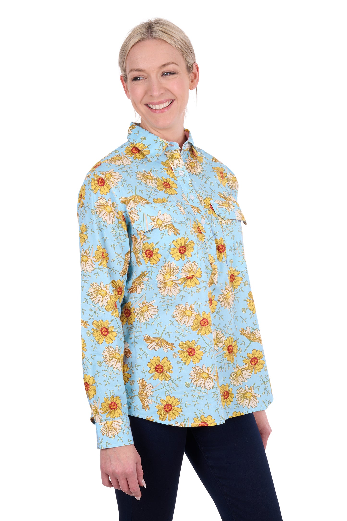 Hard Slog Womens Sunday Half Placket Long Sleeve Shirt