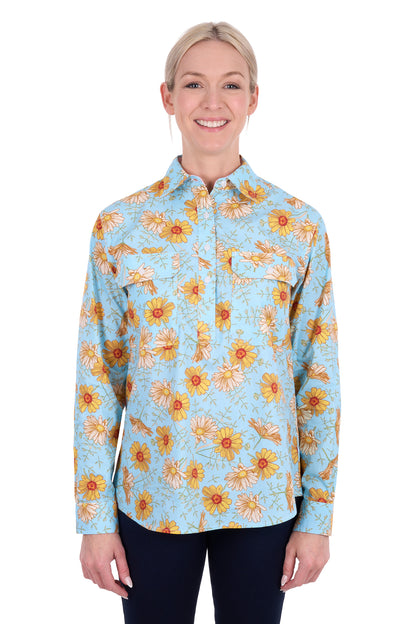 Hard Slog Womens Sunday Half Placket Long Sleeve Shirt