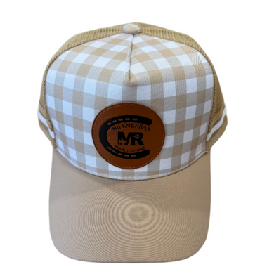 MRC Trucker Cap Taupe Gingham Check Leather Patch