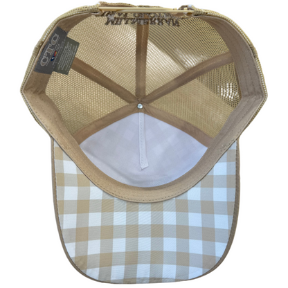 MRC Trucker Cap Taupe Gingham Check Leather Patch