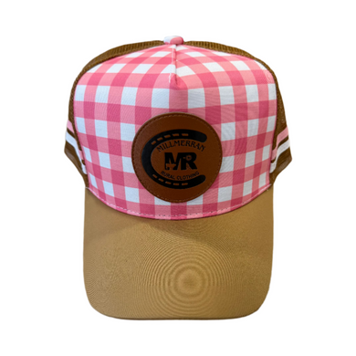 MRC Trucker Cap Pink Gingham Leather Patch