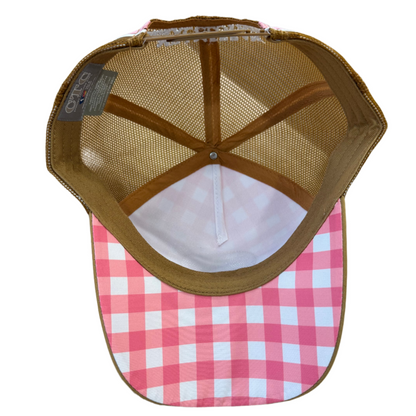 MRC Trucker Cap Pink Gingham Leather Patch