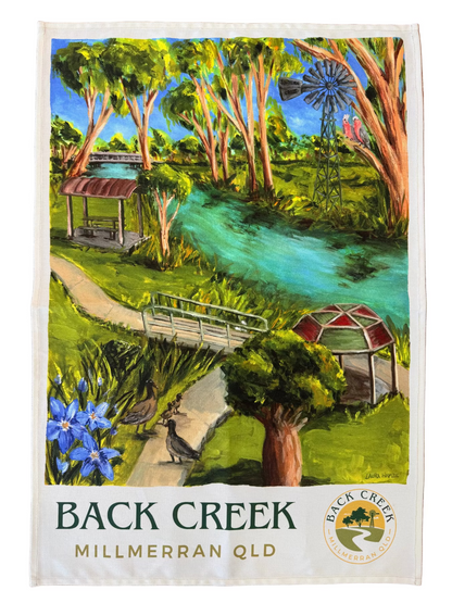 Australian Made Millmerran Back Creek Print Tea Towel