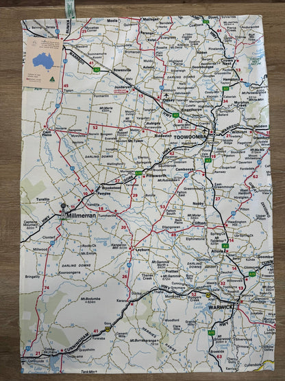 Australian Made Millmerran Local Map Tea Towel