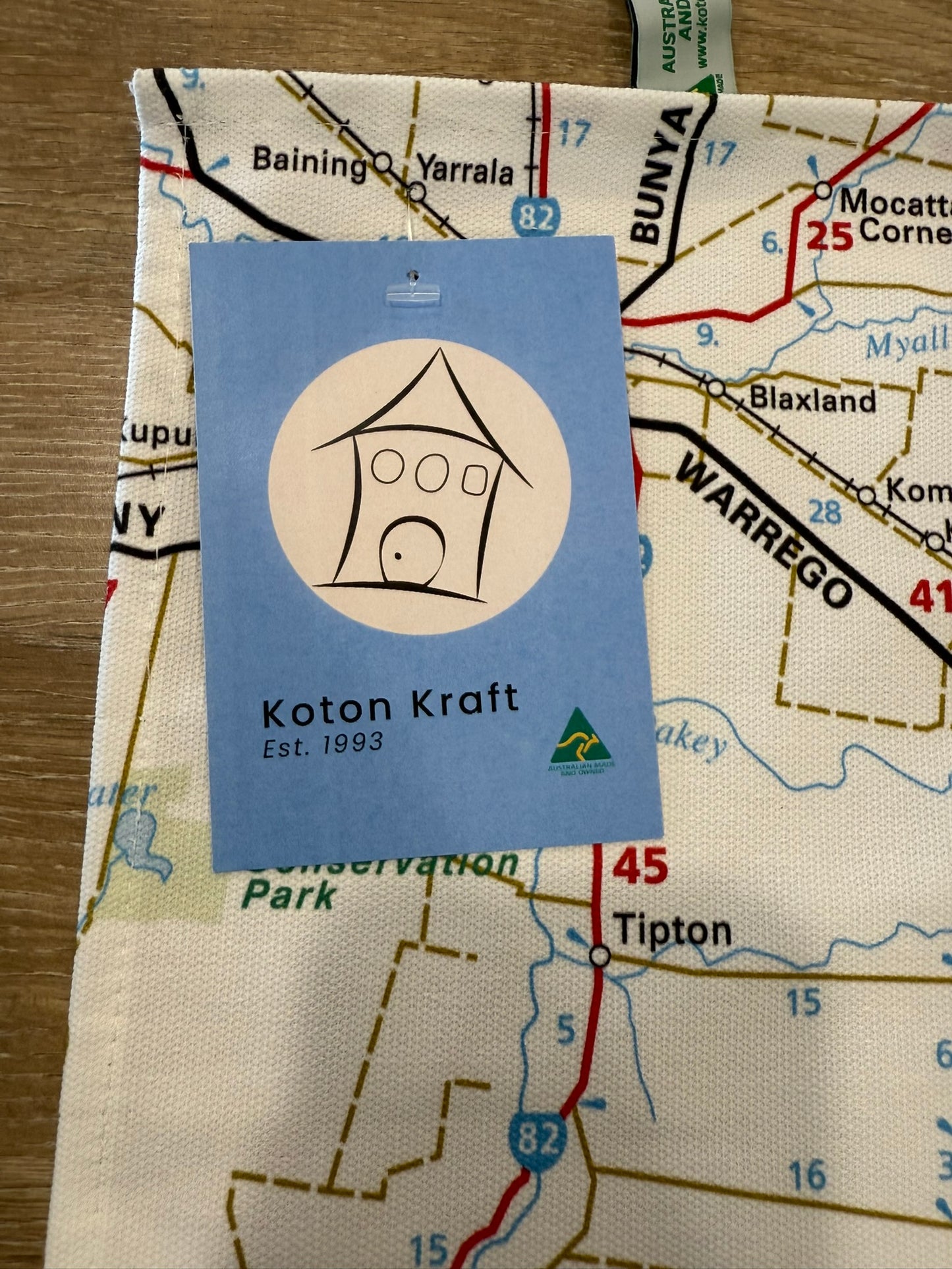 Australian Made Millmerran Local Map Tea Towel