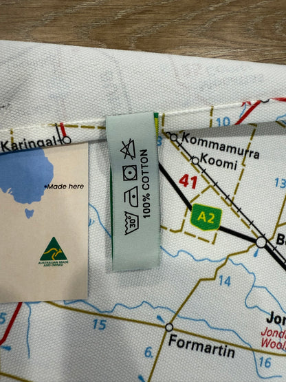 Australian Made Millmerran Local Map Tea Towel