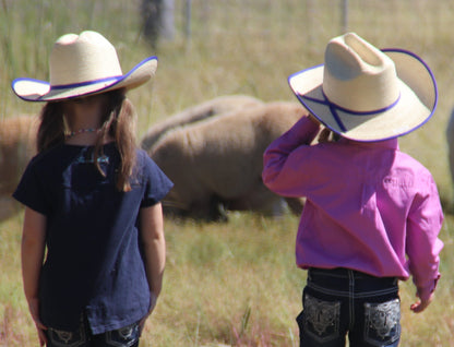 Sunbody Hats Kids Cattleman Palm Leaf Hat Natural / Royal Blue Bound Edge