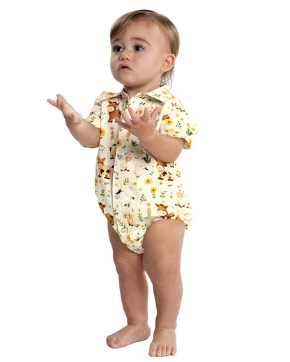 Just Country Infants Frankie Short Sleeve Full Button Print Jumpsuit
