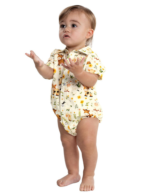 Just Country Infants Frankie Short Sleeve Full Button Print Jumpsuit