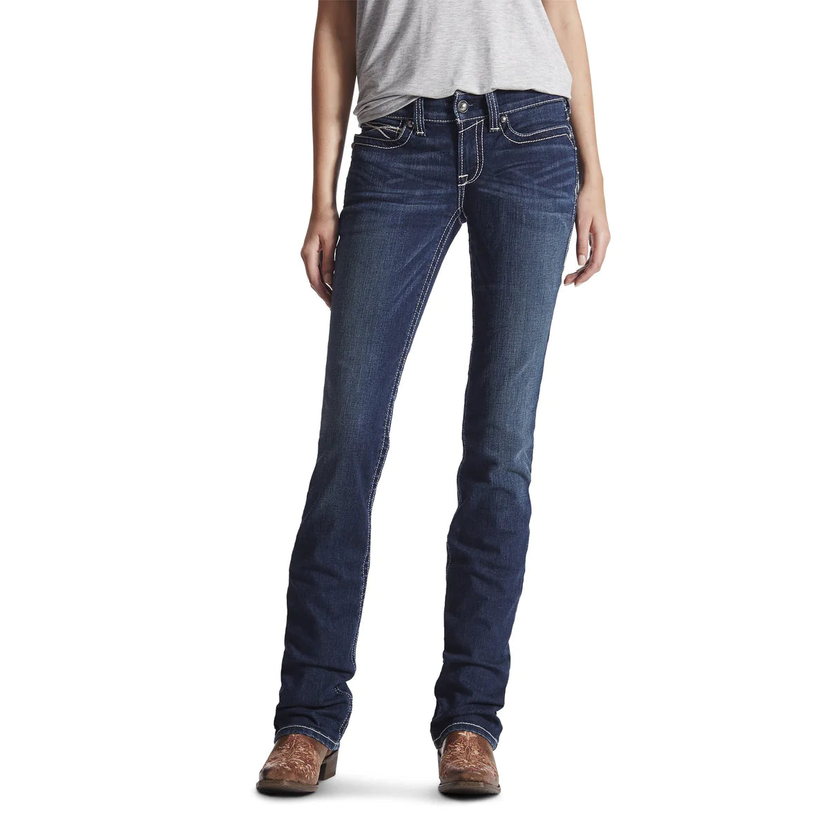 Ariat Womens Real Mid Rise Stackable Straight Leg Stretch Icon Jeans Regular 33 Inch Leg
