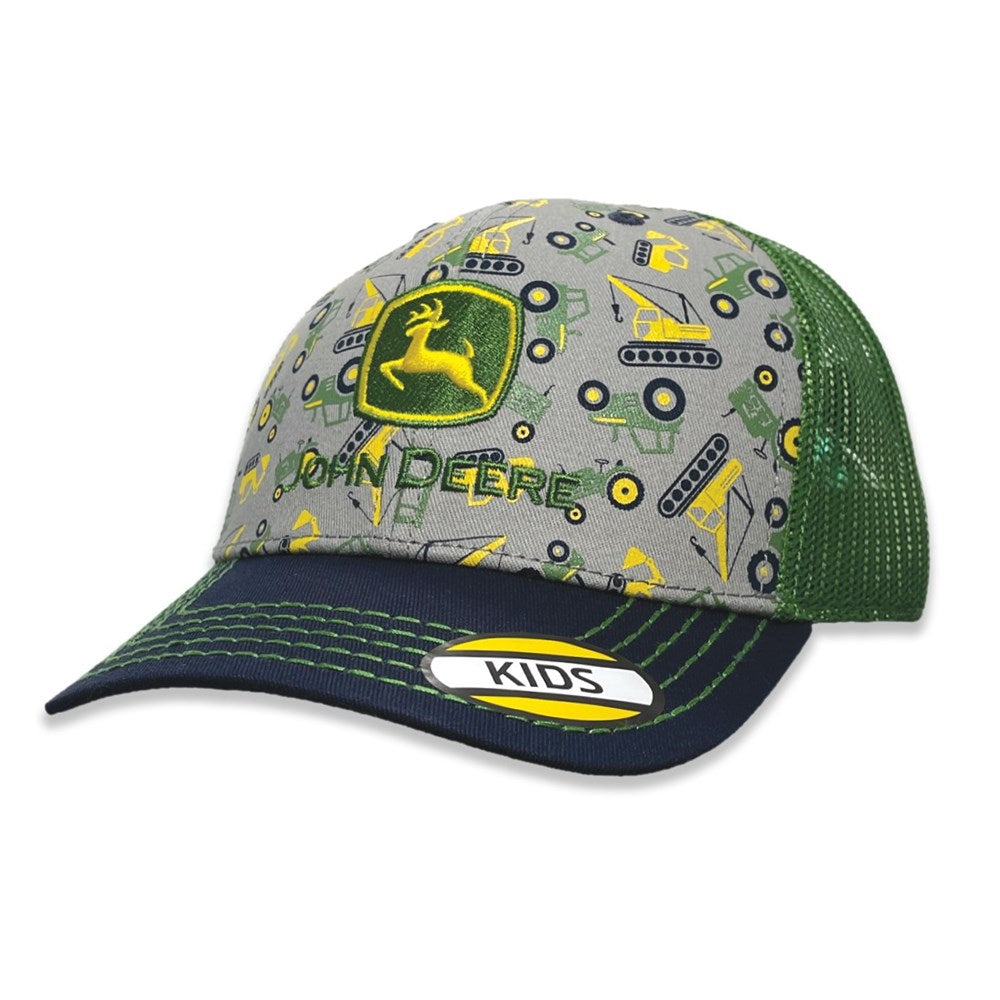 John Deere Kids Trademark Logo Embroidered Trucker Cap - All Over Pattern