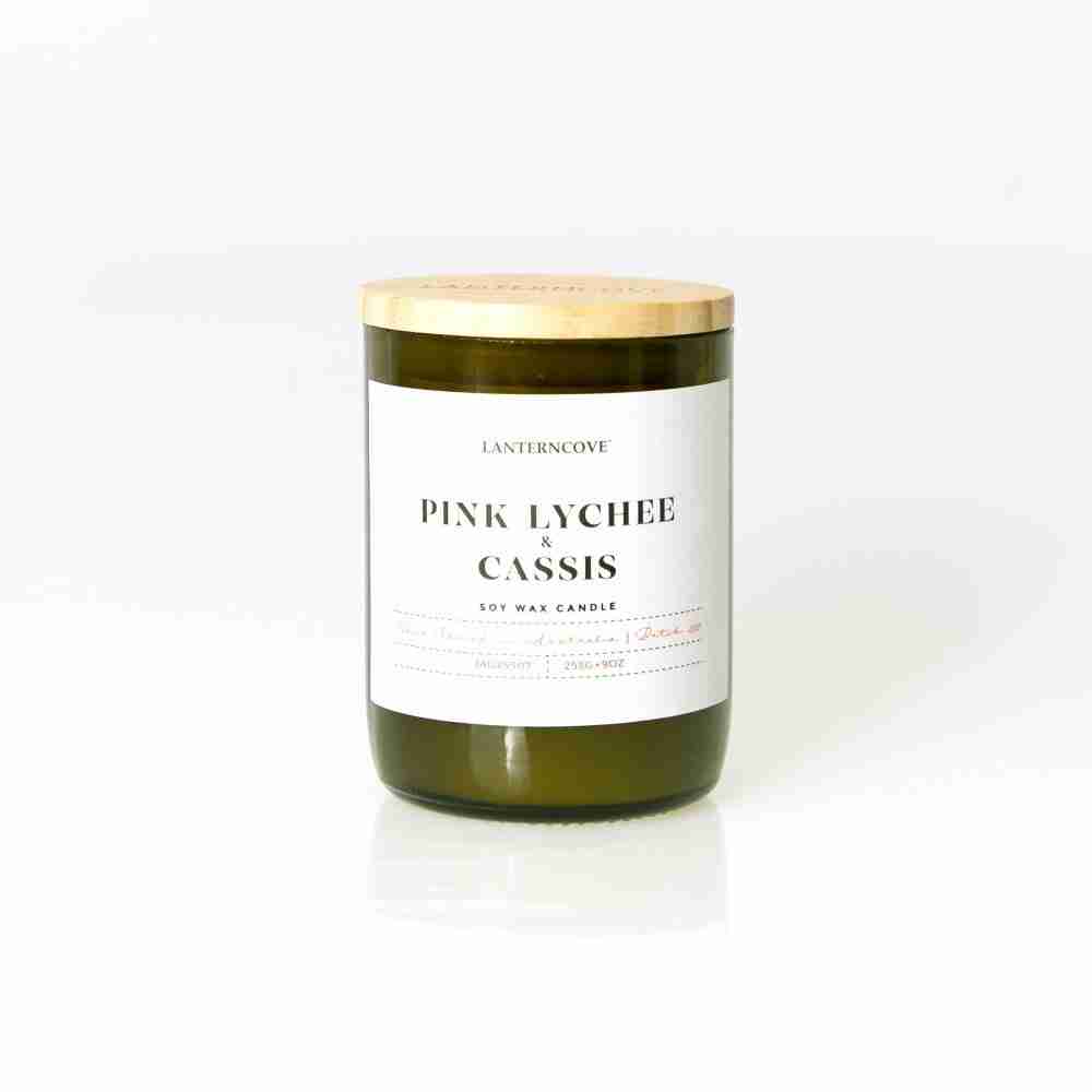 Lanterncove Jade 9 oz Soy Wax Candle Pink Lychee and Cassis