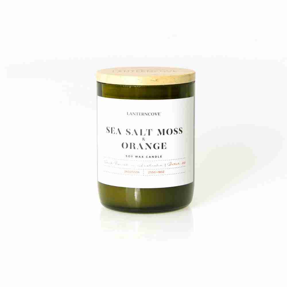 Lanterncove Jade 9 oz Soy Wax Candle Sea Salt Moss and Orange