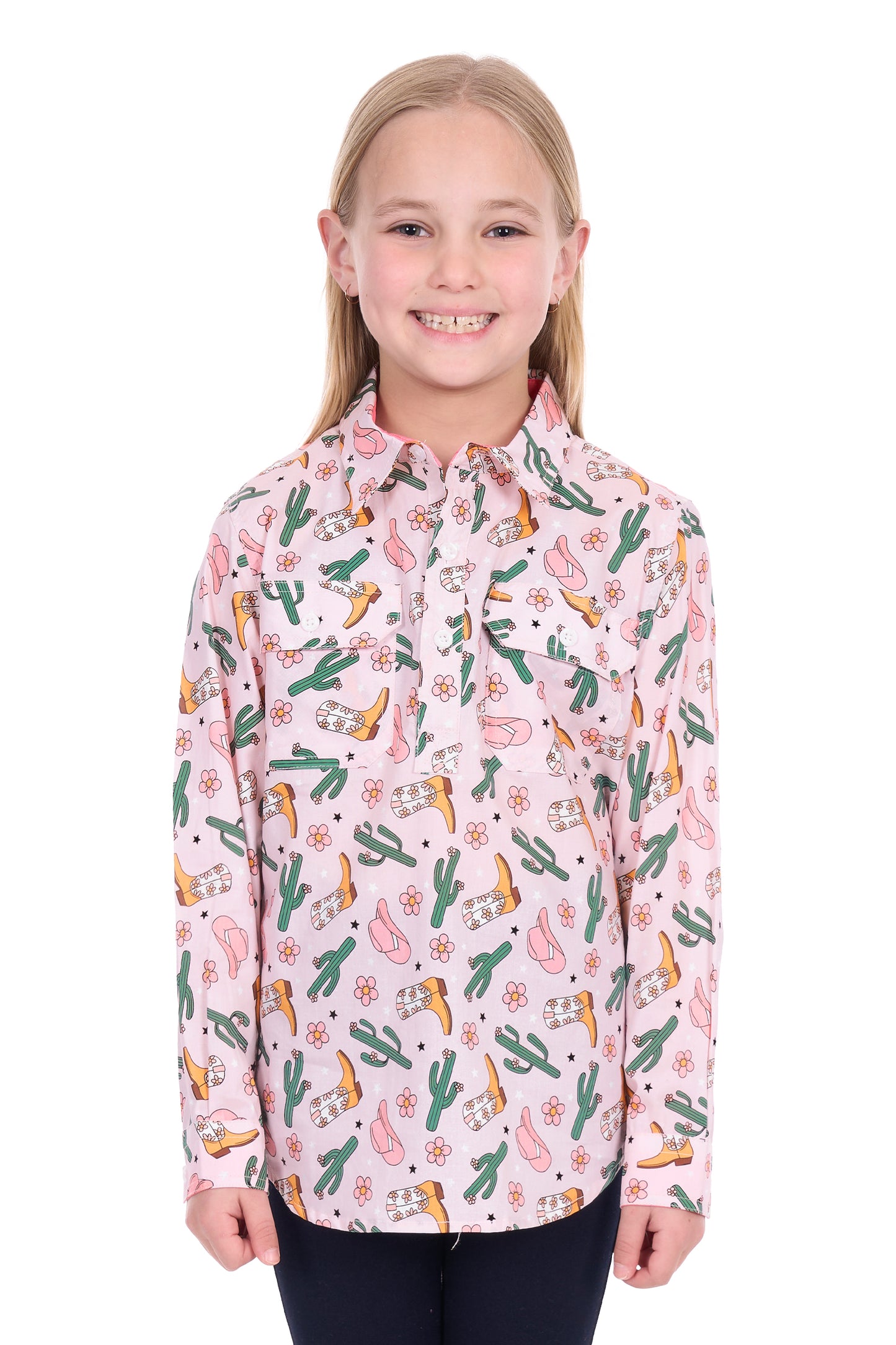 Hard Slog Kids Cleo 1/2 Placket Long Sleeve Shirt