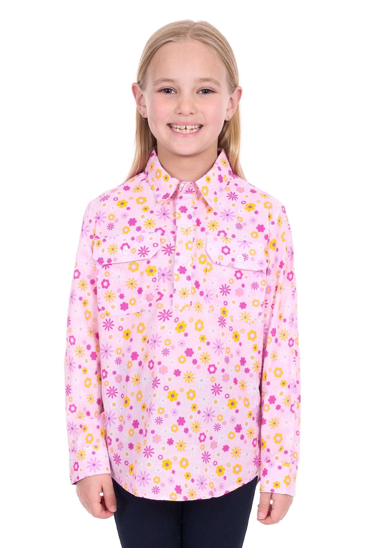 Hard Slog Kids Daisy 1/2 Placket Long Sleeve Shirt