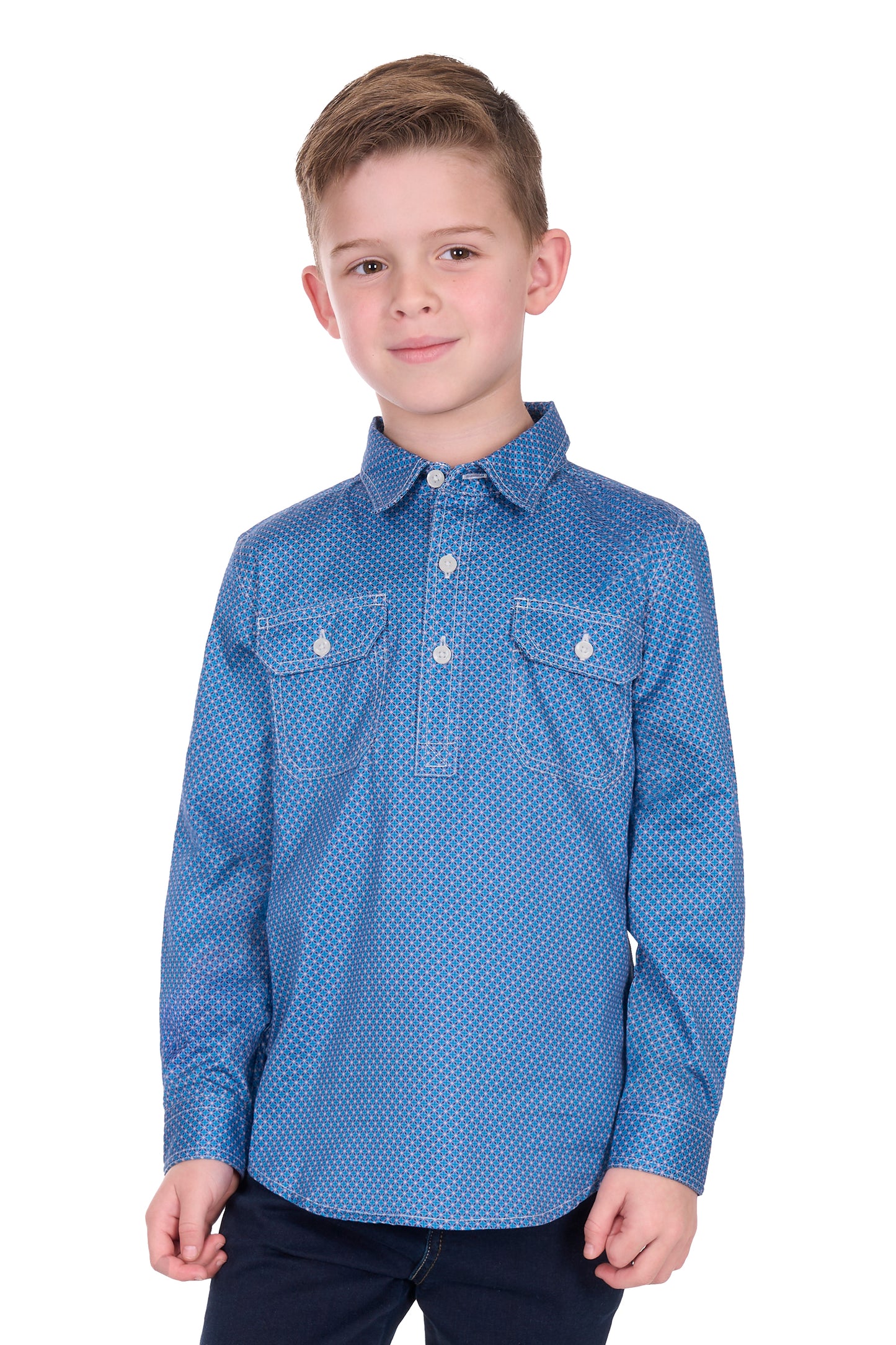 Hard Slog Kids Holden 1/2 Placket Long Sleeve Shirt