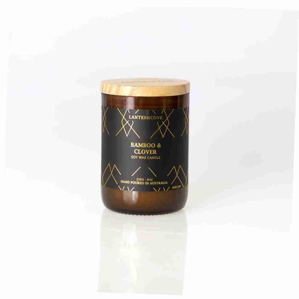 Lanterncove Amberesque 8 oz Soy Wax Candle Bamboo and Clover