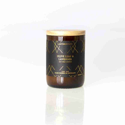 Lanterncove Amberesque 8 oz Soy Wax Candle Olive leaf and Lavender