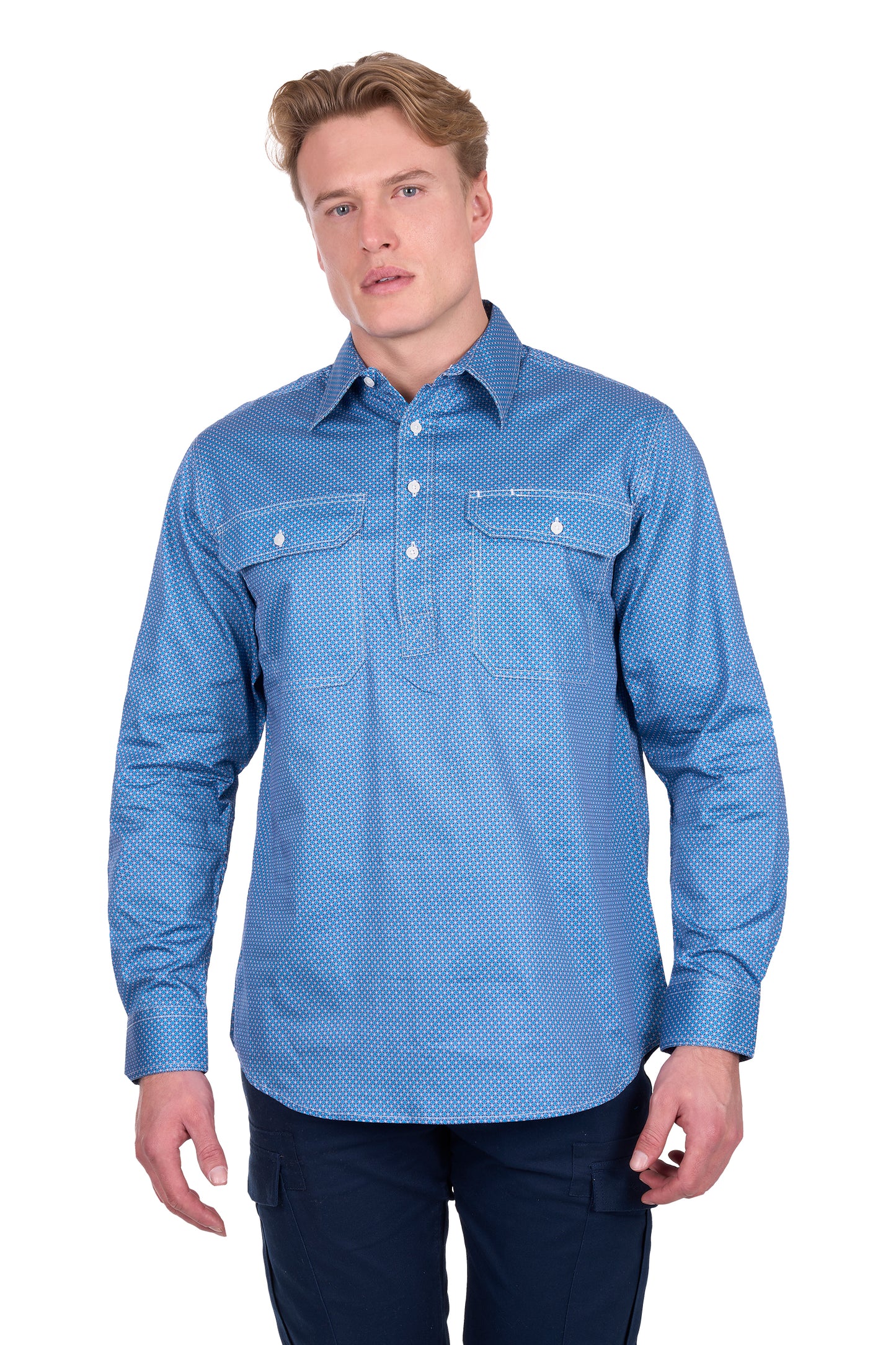 Hard Slog Mens Holden 1/2 Placket Long Sleeve Shirt