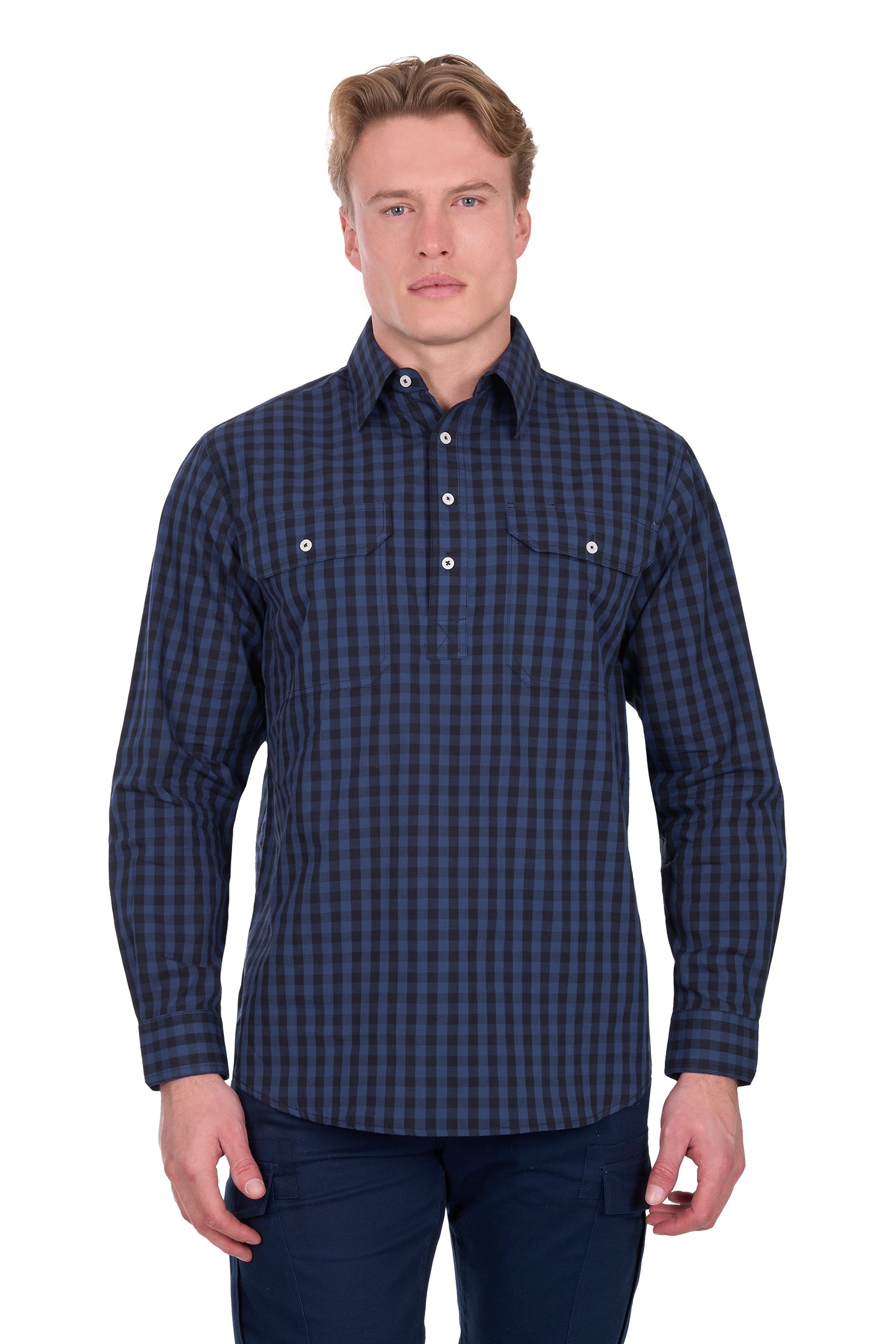 Hard Slog Mens Nash 1/2 Placket Long Sleeve Shirt