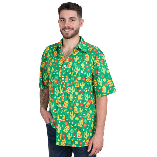 Just Country Jordan Short Sleeve Full Button Print Workshirt Green Cactus