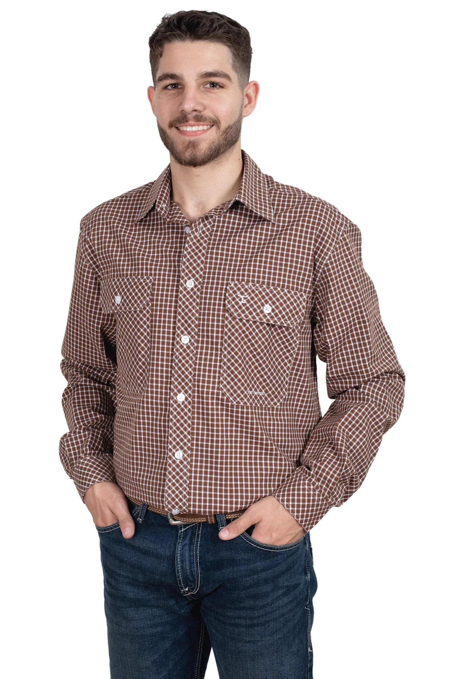 Just Country Mens Austin Long Sleeve Full Button Print Workshirt