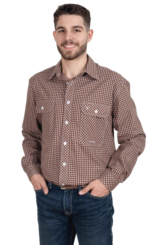 Just Country Mens Austin Long Sleeve Full Button Print Workshirt