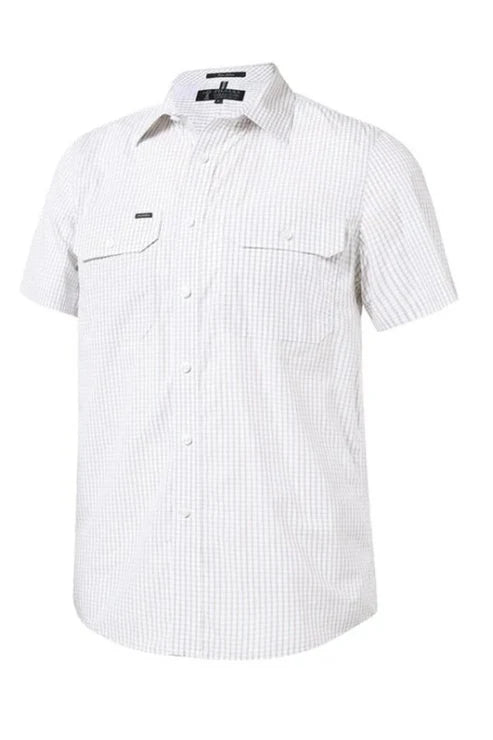 Pilbara Mens Yarn Dyed Check Dual Pocket Short Sleeve Shirt