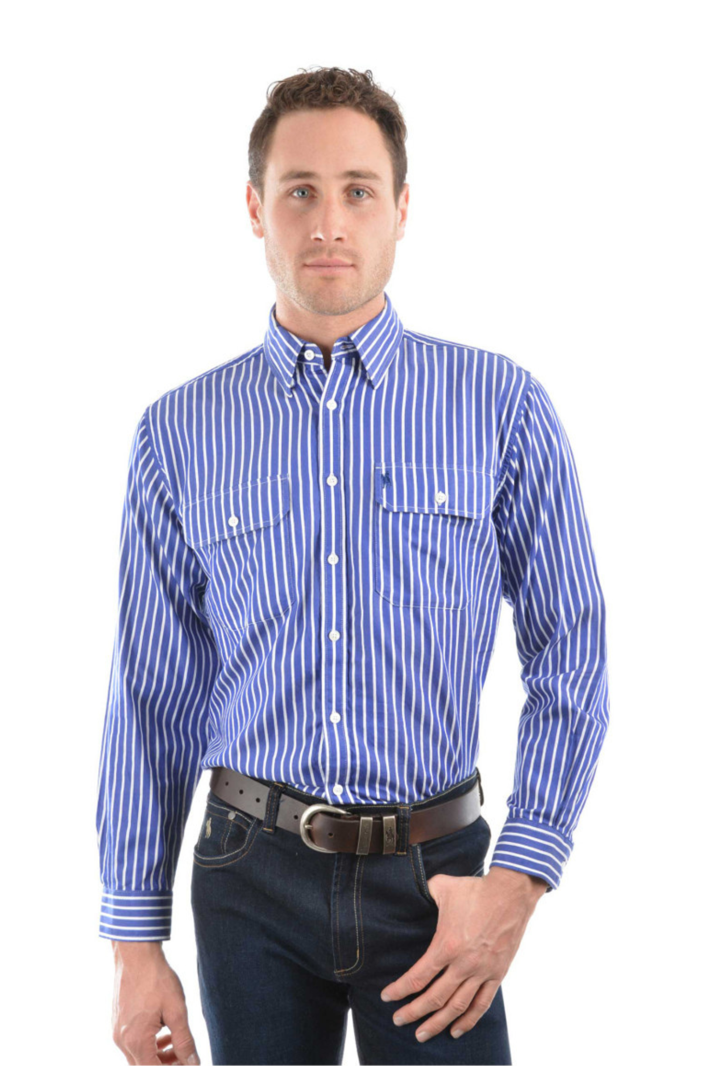 THOMAS COOK MENS WINTON STRIPE 2 POCKET LONG SLEEVE SHIRT